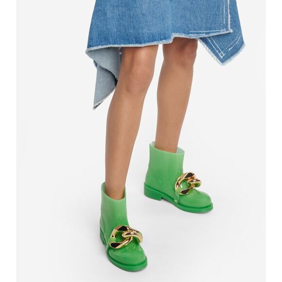 JW Anderson Chain Rain Boots‎ Green Rubber Chunky Gold Ankle Sz 36 / 6 - Picture 4 of 14